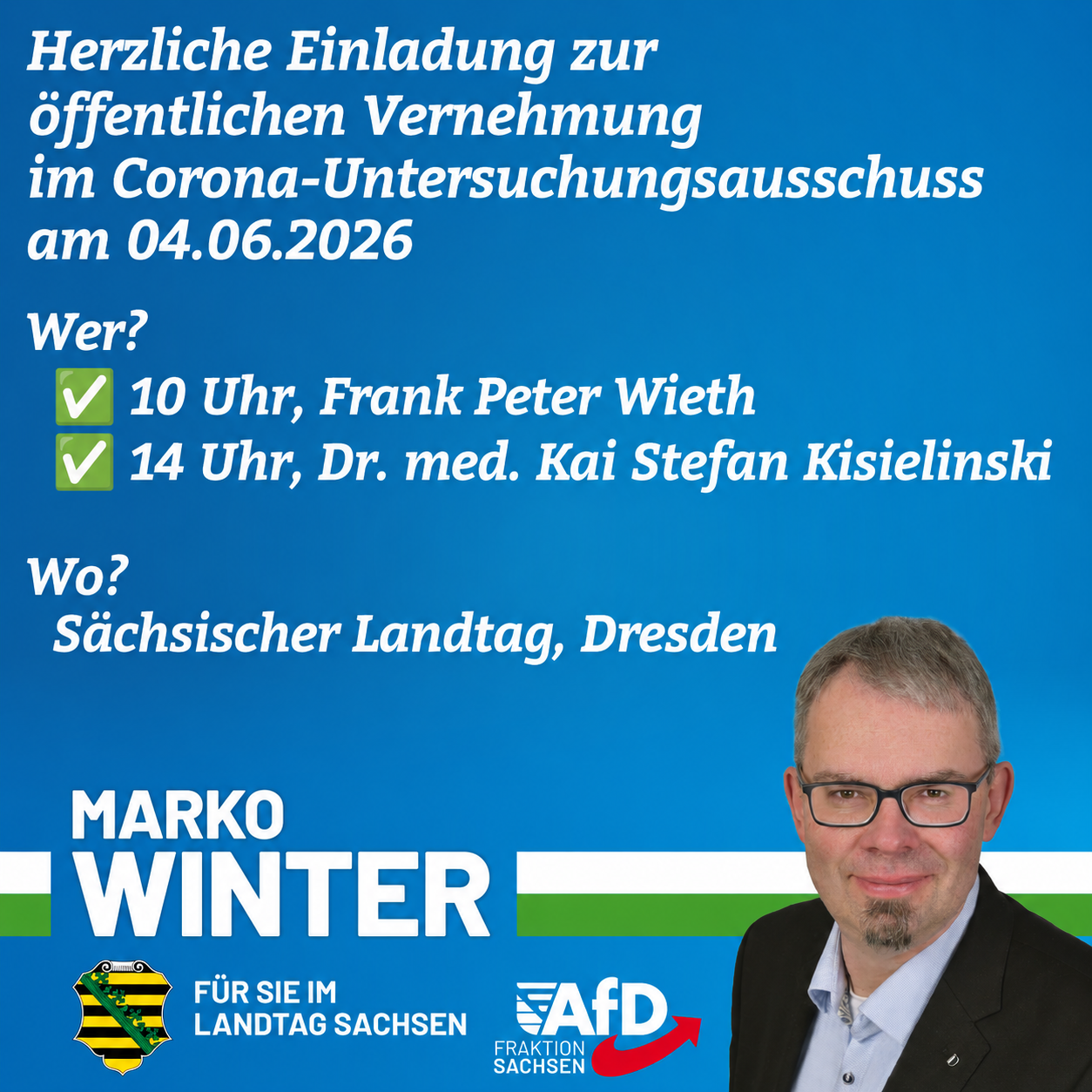 4. Juni 2026 - Öffentliche Anhörung im Corona - Untersuchungsausschuss 